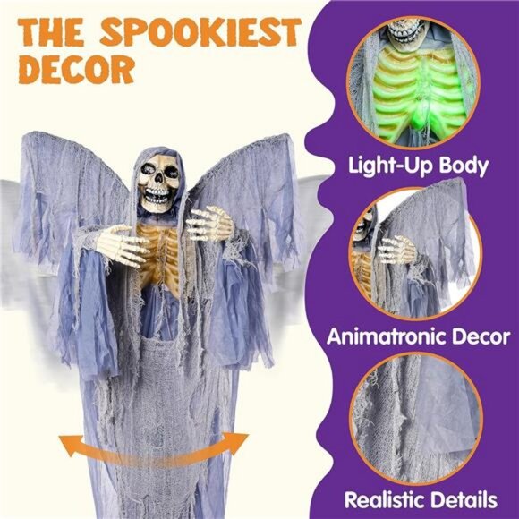 65" Halloween Decorations Outdoor, Life Size Animatronics Grim Reaper - Picture 2 of 7